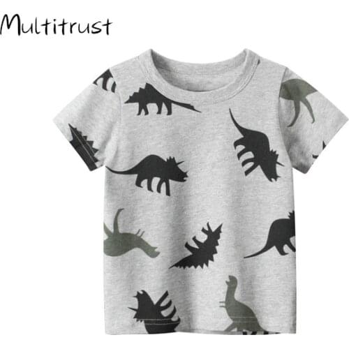 2020 Summer Toddler Baby Boys T Shirts Tops Print Cotton Short Sleeve Pullover Grey T Shirts Tops Outfits 1-9Y