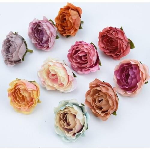 5pcs 4cm Silk Retro roses heads vases for decoration wedding car home fake floristics artificial flowers wall diy gifts brooch