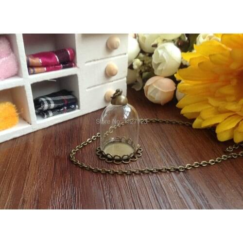 50Sets 25mmx18mm opening clear Straight tube glass globe necklace pendant, come with bronze plated cap,70cm necklace chain kit
