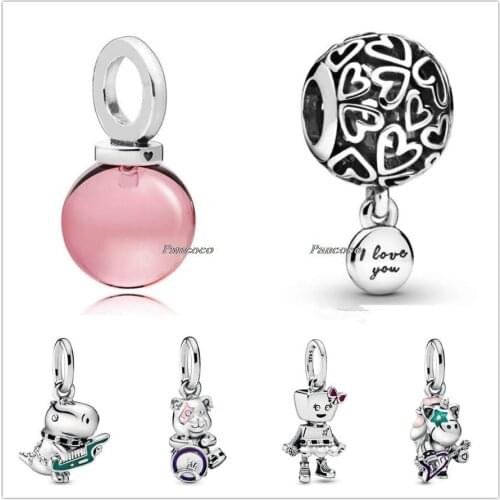 Authentic 925 Sterling Silver Red Enamel Bella Bot Punk Band Pendant Charm Bead Fit Pandora Bracelet & Necklace Jewelry