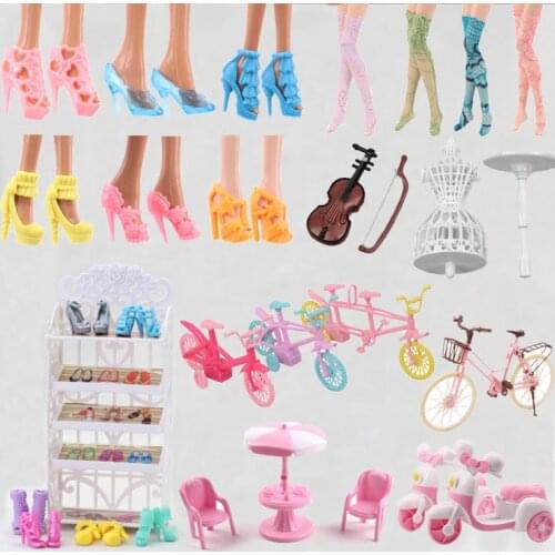 Barbies High Heels Socks Bicycle Shoe Rack House Decoration Plastic Color Cute Jewelry Barbiees Accessories,Gifts For Girls