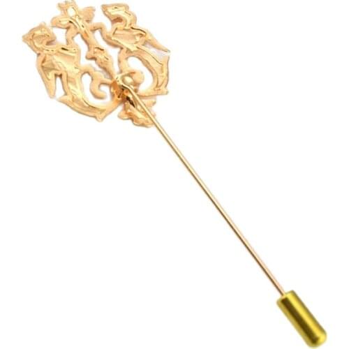 Unisex Gold Dragon Shield Brooches Suit Shirt Corsage Lapel Stick Pin Chain Brooch Jewelry Gift For Women Men