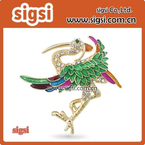 Multi Color Cubic Zirconia Austrian Crystal Pink Enamel Cute Flamingo Bird Animal Accessory Brooch Pin
