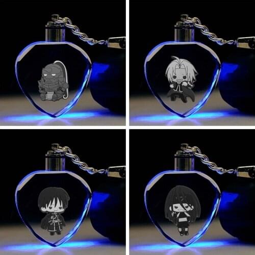 Fullmetal Alchemist Heart Shape Anime LED Key Chains LOGO Figure Keyring Crystal Toy Keychain Light Keyholder Unisex Gift NEW