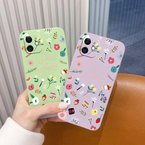 Small Flowers Liquid Phone Case For iPhone 12 Pro Max Mini 11 Pro Max X XR XS MAX Soft Back Cover On SE2020 8 7 6 6S Plus