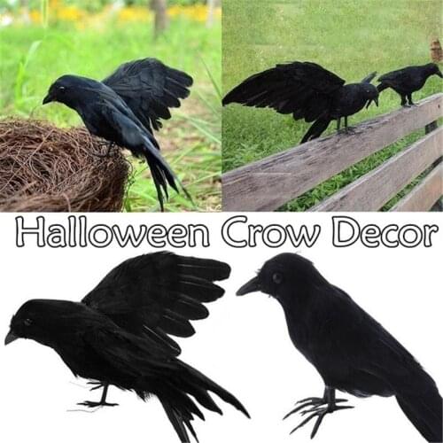 Black Plastic Crow Halloween Prop Cosplay Artificial Bird Charm Hunting Decoys Home Garden Decor Haunted House Decoration