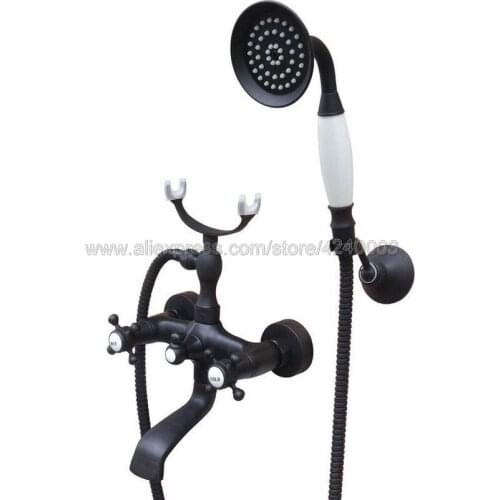 Black Oil Rubbed Brass Bathroom Tub Faucet W/Hand Shower Sprayer Clawfoot Mixer Tap Wall Mounted Ktf611
