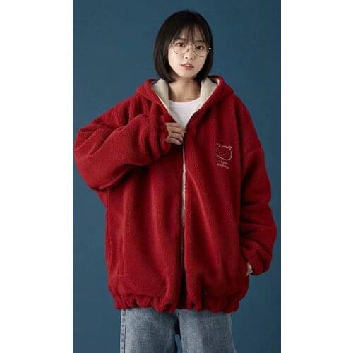 Spring Autumn Womens Jacket Fashion Streetwear Cartoons Cashmere Jackets Women Casual Double sided Women Clothing Hooded Coat