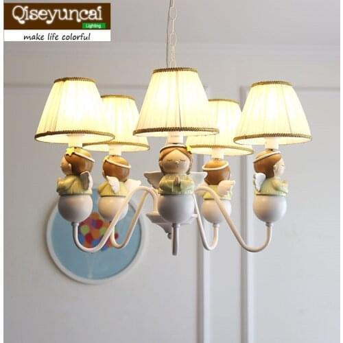 Qiseyuncai Blessing Angels American Childrens Room Chandeliers Boys Girls Bedrooms Soft Lights Princess Room Lighting
