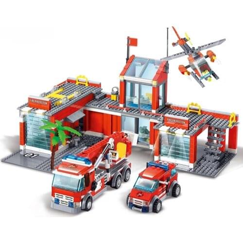 KAZI 8051 Building Blocks Fire Station Model Blocks Compatible with Legoing Playmobil City Bricks Plastic Brinquedos Kids Toys
