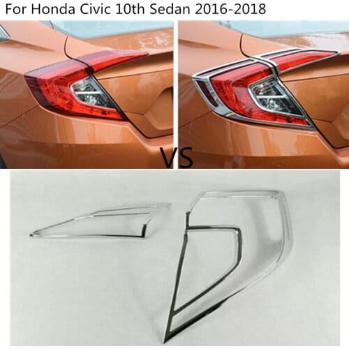 For Honda Civic 10th Sedan 2016 2017 2018 2019 Car Detector ABS Chrome Cover Trim Back Tail Rear Light Lamp Frame Parts 4pcs