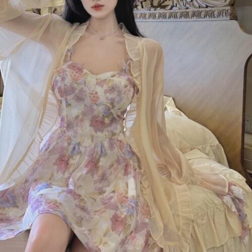 Elegant Floral Summer Dress for Women V-Neck Beach Sweet Sexy Strap Mini Dress Female Korean Backless Casual Party Dress 2021