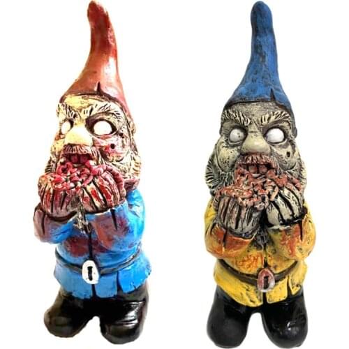 Halloween Horror Zombie Gnome Statues Creepy Spooky Bloody Mouth Santa Dwarf Resin Ornament Sculpture Figurine Decor N0PA