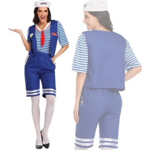 Stranger Things Season 3 Robin Steve Harrington Scoops Ahoy Cosplay Costume Halloween Blue Sailor Uniform Women Costume