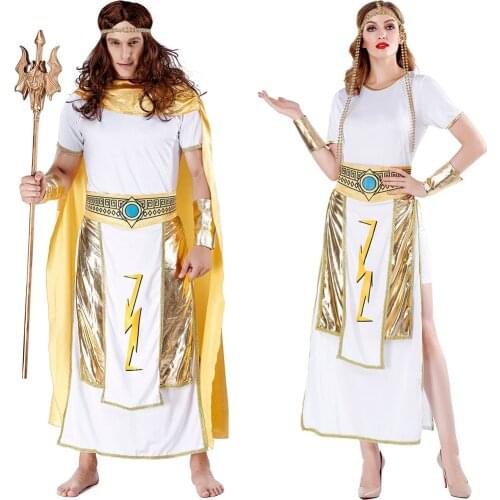 Ancient Greek King Queen Costume Cosplay for Adult Women Princess Men Prince Halloween Carnival Role Play Game Stage Uniform