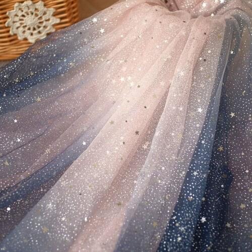 150cm wide Sequined Stars Gradient Embroidery Mesh Lace Fabric For Evening Dress/Womens Skirt Bridal Tulle Dress Sequins Fabric