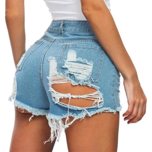 Summer Womens High Waist Ripped Hole Short Jeans Washed Distressed Sexy Denim Shorts Hot Pants