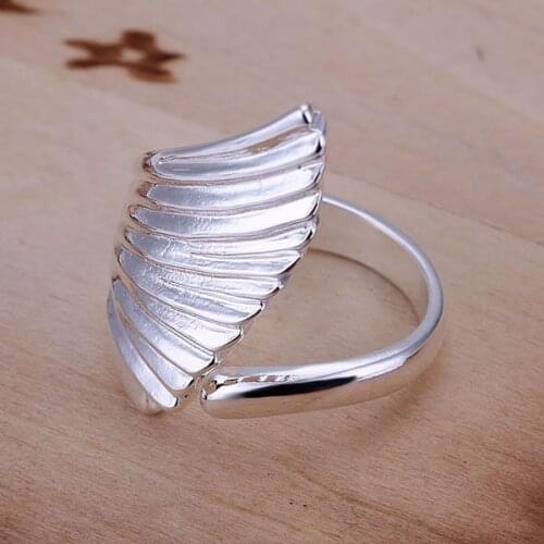 R122 Hot sale free shipping silver color fashion jewelry Wholesale 925 charms fashion Angle Wing Ring for Women Girl