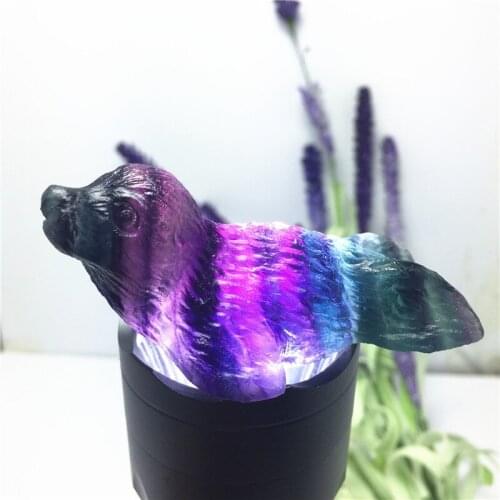 Cute Beautiful Natural Colorful Fluorite Crystal Animal Hand Carved Seal Polished Home Decoration Collection For Gifts