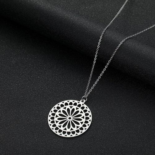 Cxwind Stainless Steel Fashion Mandala Pendant Necklace Women Collar Wedding Punk Flower Charm Floral Choker Necklaces Jewelry