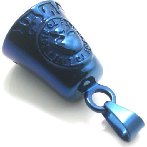 Mens Boys 316L Stainless Steel Cool Ride To Live, Live To Ride Flaming Biker Blue Bell Pendant Newest