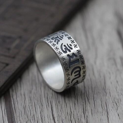 Buddhism Six Words Mantra Silver Thai Silver Retro Voiceless Words Ring Men Men S990 Sterling Silver Ring