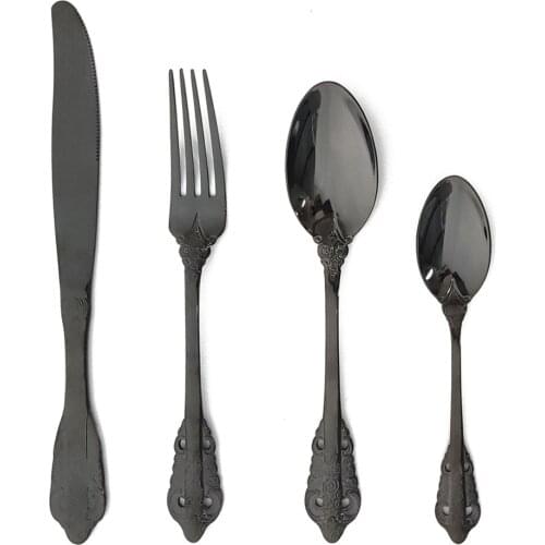 4Pcs/Set Black Tableware Set 304 Stainless Steel Cutlery Set Knife Fork Spoon Dinner Set Mirror Flatware Dinnerware Set