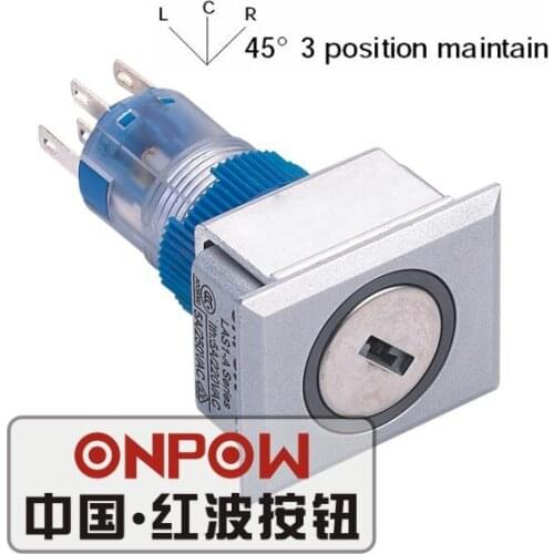 ONPOW 22mm 3 position Maintain 2NO2NC LED Ring illuminated Rectangle Plastic Key switch (LAS1-AWJ-22Y/31A/G/12V) CE, UL, ROHS
