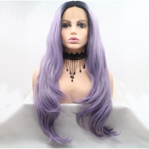 Purple Wigs Long Natural Wave Synthetic Hair Lace Front Wig Dark Roots Pre Plucked Cosplay Part Lace Frontal Wigs For Women Girl