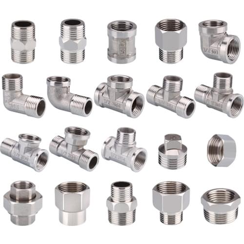 1/2" 3/4" BSP Female Male Thread Tee Type Reducing Stainless steel Elbow Butt joint adapter Adapter Coupler Plumbing fittings