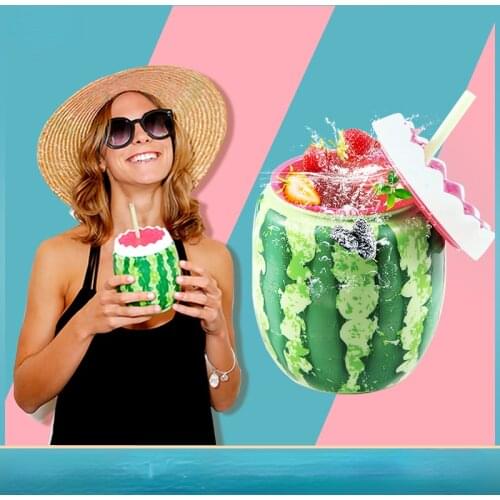 Watermelon Plastic Cup Summer Water Cup Cool Jug Fruit Creative Gift Custom Wholesale Double Straw Cup