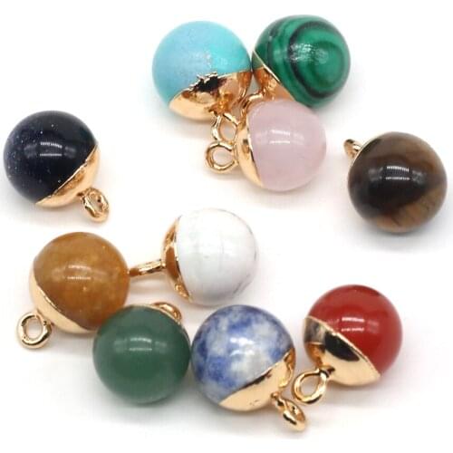 Natural Stone Pendants Ball Shape Amethysts Rose Quartzs Agates Crystal Howlite Stone Charm for Jewelry Making Necklace Bracelet