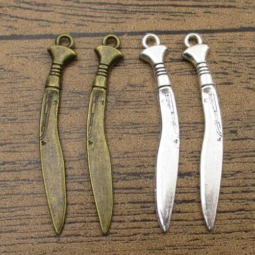 Knife Charms 20PCS/Lot 53×7mm Double Sided Bend Sword Jewelry Accessories Pendants Charm Bracelet 2 Colors Available-RS967