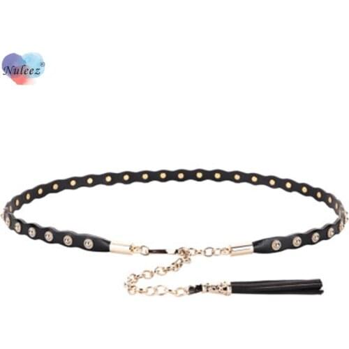 Nuleez dress belt women slim genuine leather rivet decoration fashion lady accessory
