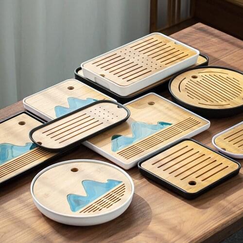 Simple Kung Fu Tea Set, Tea Tray, Japanese Style Small Tea Plate, Melamine Drain Tray, Round Natural Bamboo Landscape Tea Tray