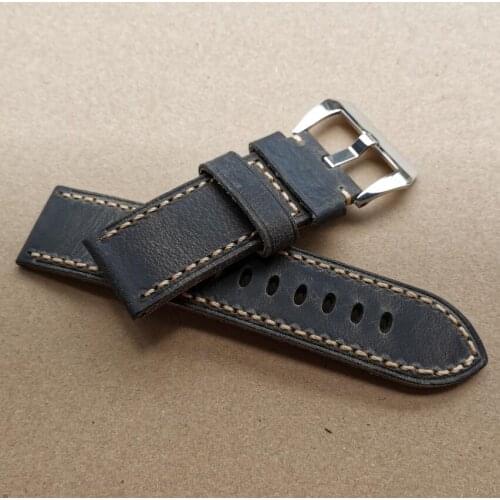 26mm width Genuine leather Without interlayer Dark grey Watch strap 3.5mm thickness High quality watch band