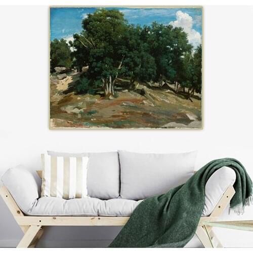 Citon Jean Baptiste Camille Corot《Fontainebleau: Oak Trees at Bas-Bréau》Canvas Art Oil painting Background Decor Home Decoration