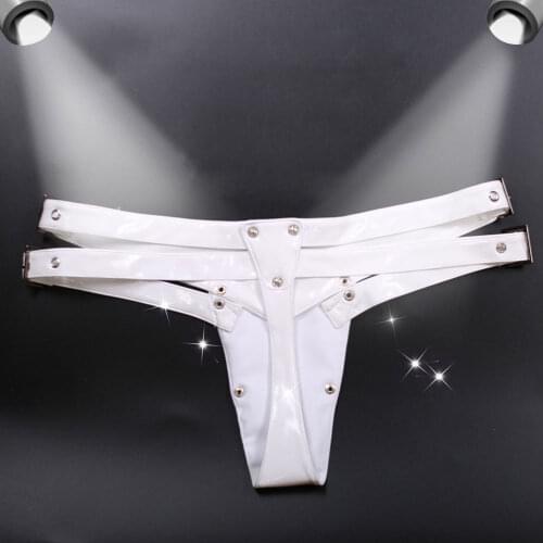Sexy PVC Shiny Gothic Thong Panties Women Low Rise Elastic Exotic Lingerie T Crotch Briefs Club Outfits Underwear Adjustable