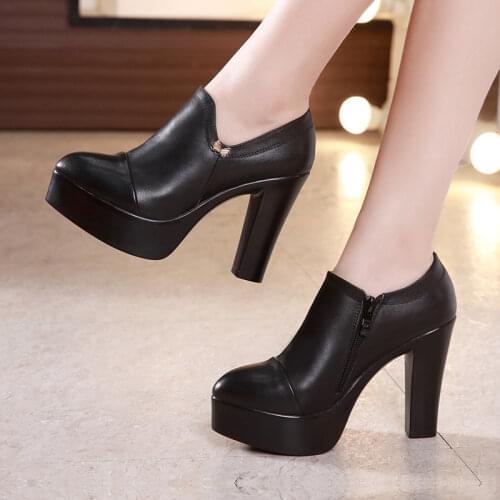 Deep Mouth Block Heels Pumps Women Platform Shoes 2020 Pointed Toe Split Leather Shoes Woman High Heel Office Shoe Black 42 43