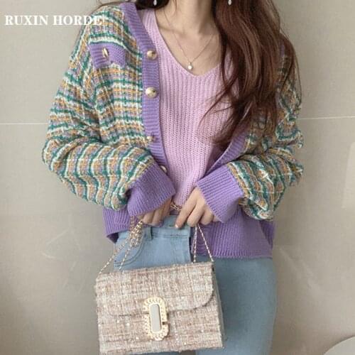 Knitted Thin Cardigan Buttons V-Neck Korean Style Wild Fashion Long-Sleeved Spring 2021 Ladies New Elegant Loose Sweater Jacket