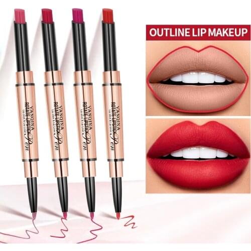 YANQINA 2in1 Double-headed lip liner pencil anti-smudge waterproof lip gloss long-lasting color lipstick Makeup Cosmetics TSLM1