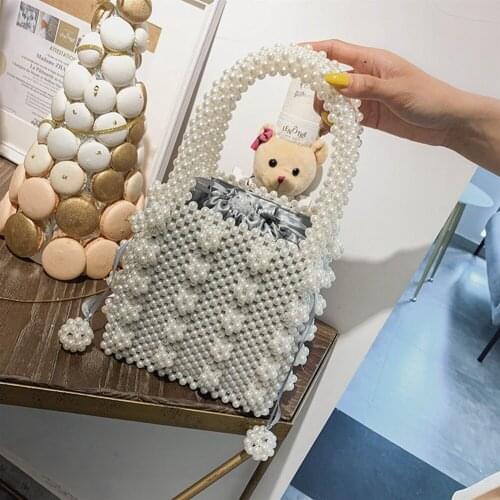Women Pearl Handmade Bag Beaded Totes Evening Sweet Bags Clutch Wallet Korean Style Vintage Magic Handbags Waist Packs