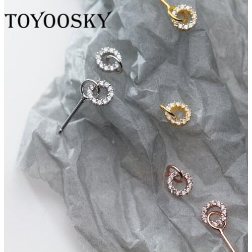 Real 925 Sterling Silver Minimalist Geometric Zircon Round Earrings For Women Party Fashion Contracted Jewelry Cute Accessories