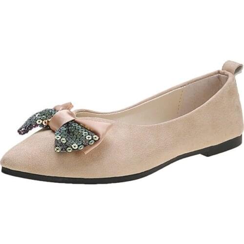 Bow pointed gentle shoes women 2020 new elegant fairy flat heel ladybugs sequins fashion casual shoes