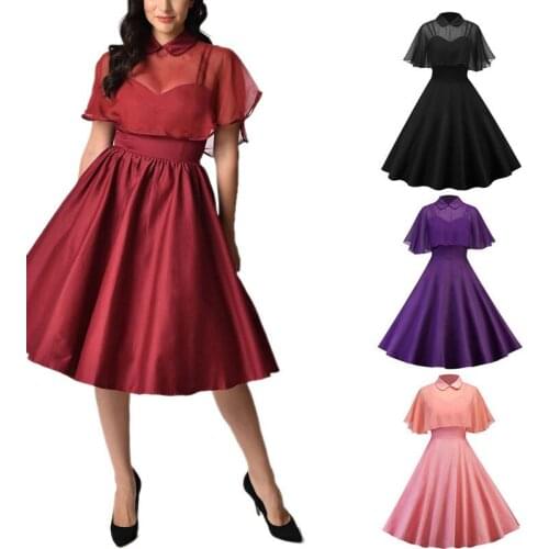 Womens Shawl Two Piece Collar Dress Tippet Spaghetti Strap Swing Midi Dress