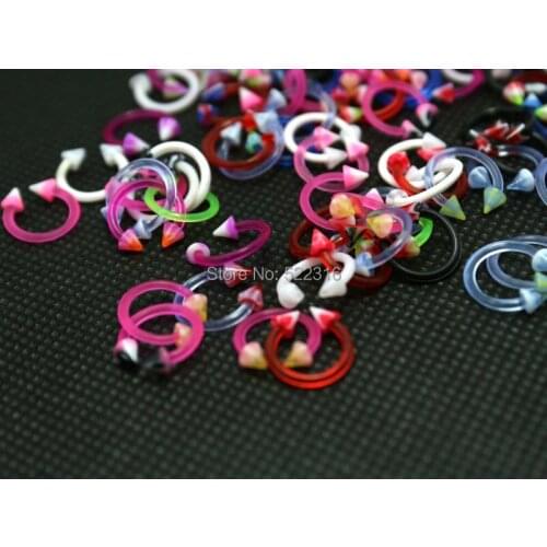 1.2*8*3/3mm circular ring horseshoe cbr mix color with spike design 100pcs acrylic body piercing jewelry bioplast barbell