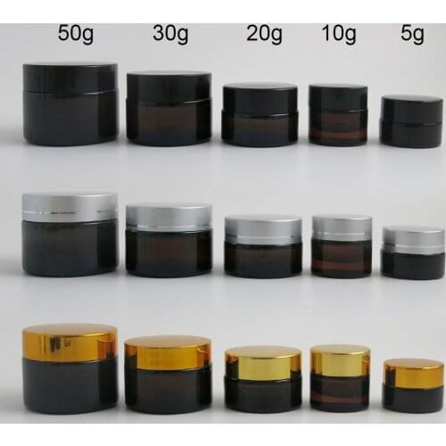 10 x 5g 10g 20g 30g 50g Portable Small Jars Pot Box Makeup Storage Container Brown Amber Glass Cream Jar With Silver Gold Cap