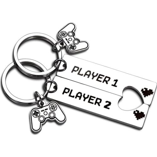 2 PCS Funny Couple Gamers Gifts Player 1 Player 2 Matching Keychain for Her Him Girlfriend Boyfriend Valentines Day Gaming Gift