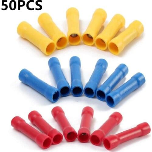 50pcs Insulated Crimp Terminals Electrical Wire Cable Butt Connectors Crimping Straight Wire Butt Connector BV1.25 BV2.5 BV5.5