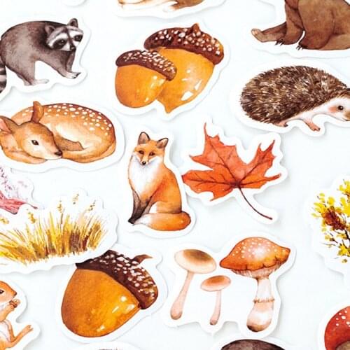 56boxes Cute Fox Forest Post Office Leaves Paper Sticker Adhesive Label handphone diary DIY Decor Gift Stationery free shipping